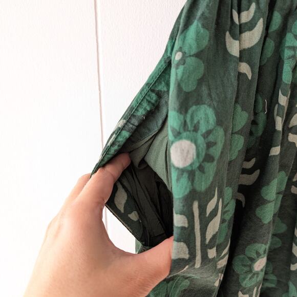 TROVATA Birds of Paradis Marcella Green Floral Cotton Tiered Mini Dress, size S - Picture 3 of 7